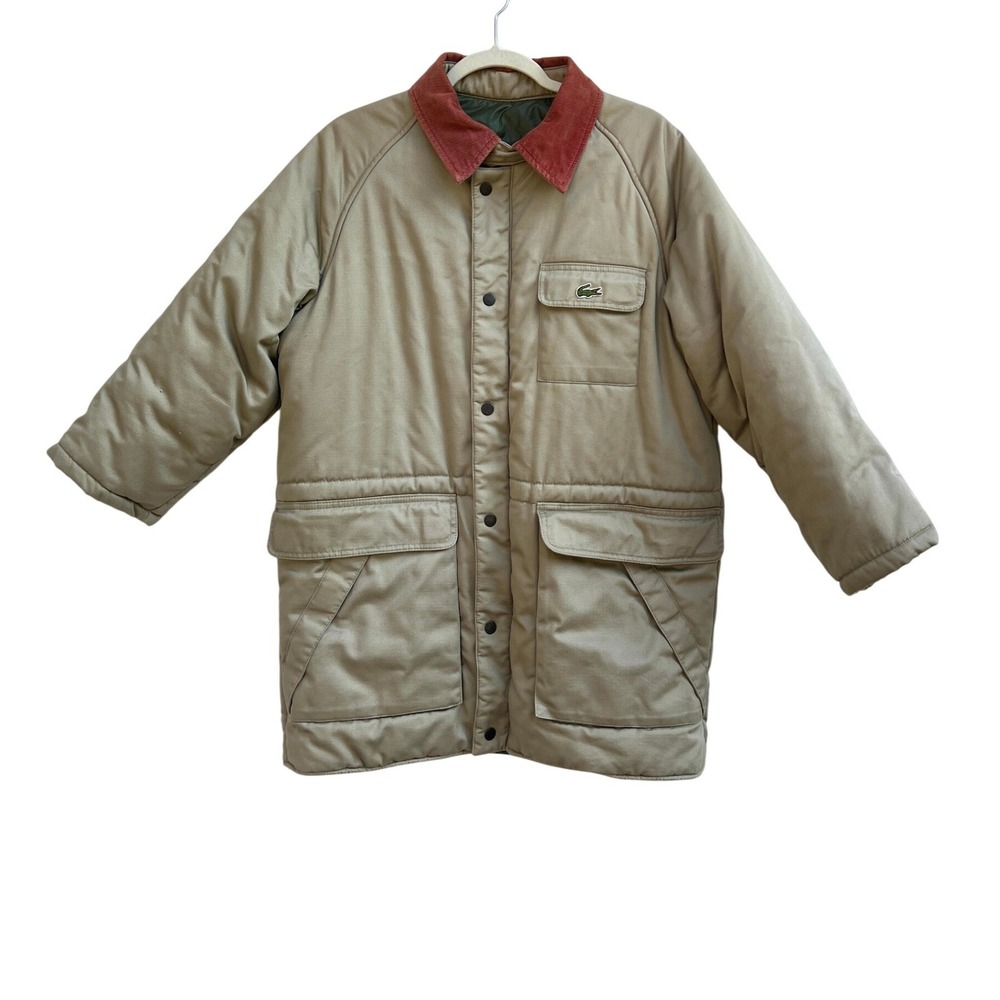 Izod Lacoste Barn Jacket Mens Medium Tan Vintage Corduroy Collar Chore Coat